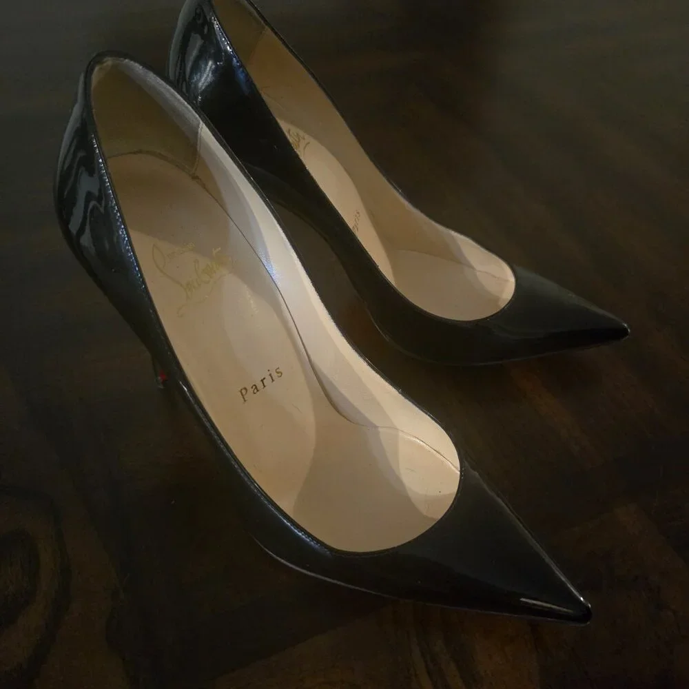 Christian Louboutin Decollete Size 36 100mm Black Patent Heels - Picture 2 of 6